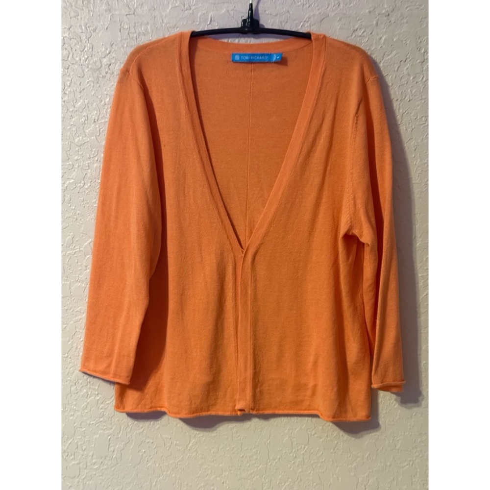 Tori Richard Island Toppers Peach Orange V-Neck Cardigan Sweater Size L